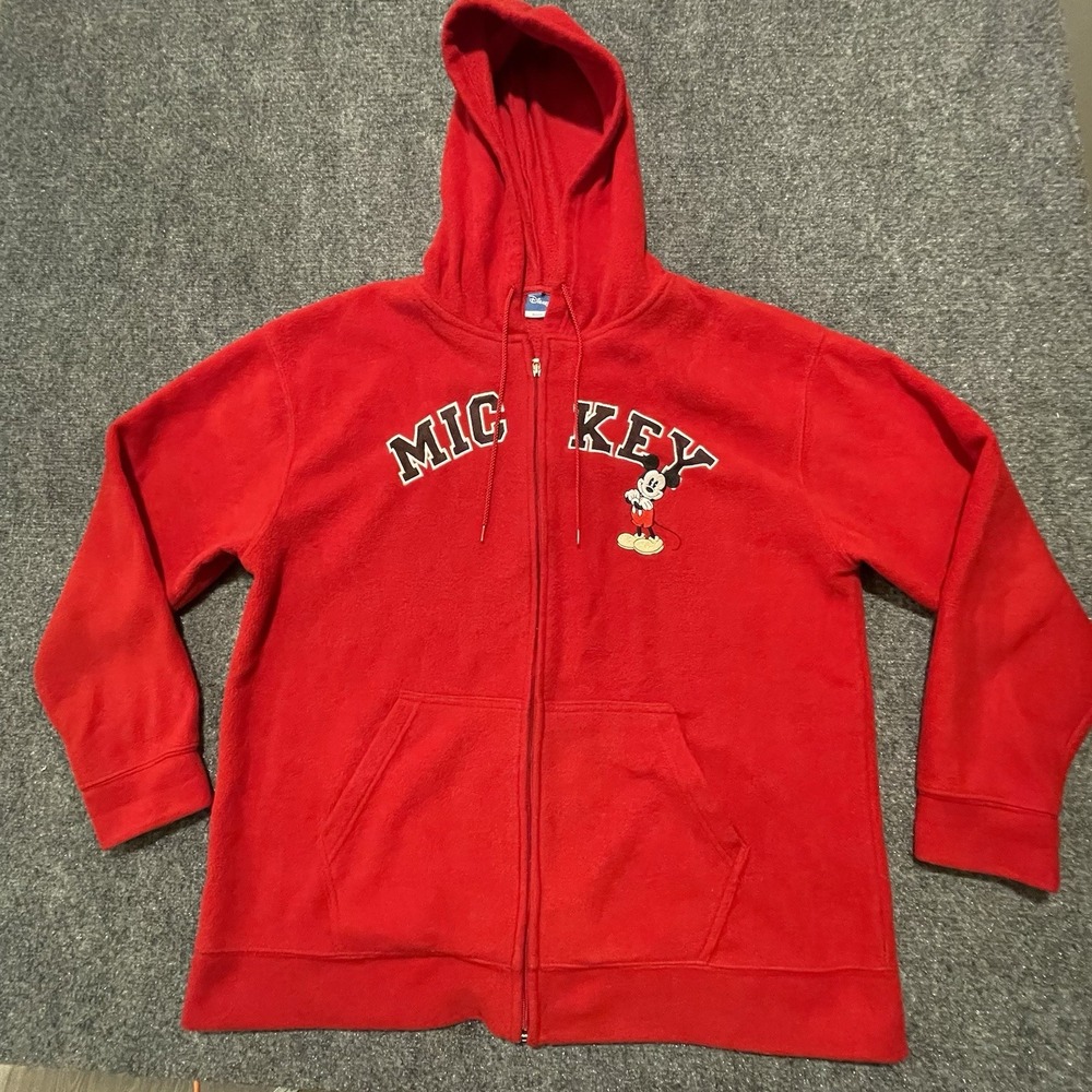 Vintage 90s Disney Fleece Hoodie Womens 1X Red Mickey Mouse Outerwear Preppy